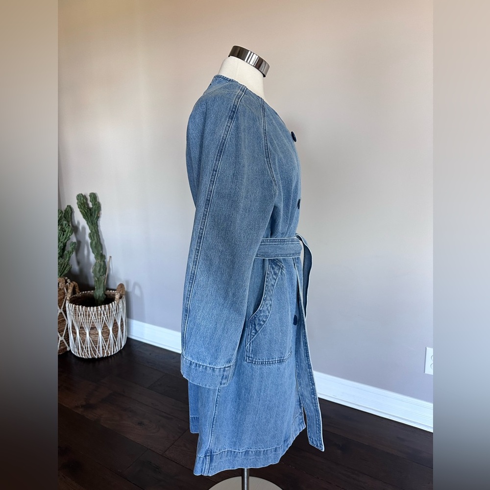 J. Crew Denim Trench Coat Double Breasted Collar Light Denim Woman's Large - Picture 7 of 15